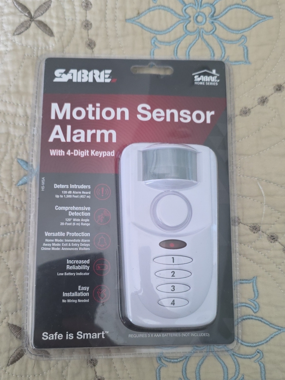 White Motion Sensor Alarm with 4-Digit Keypad